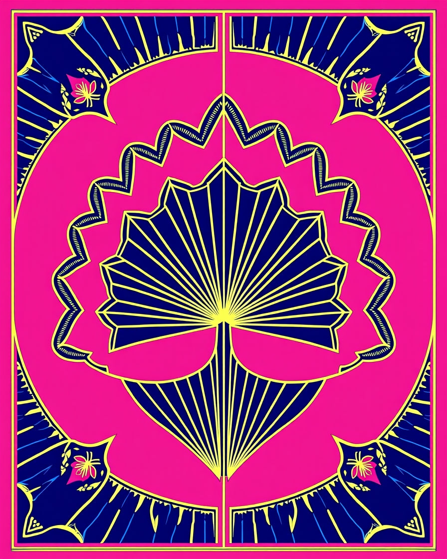 Vibrant Fan Art Deco Tropical Design Rug