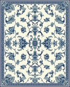 Blue White Floral Damask Pattern Rug