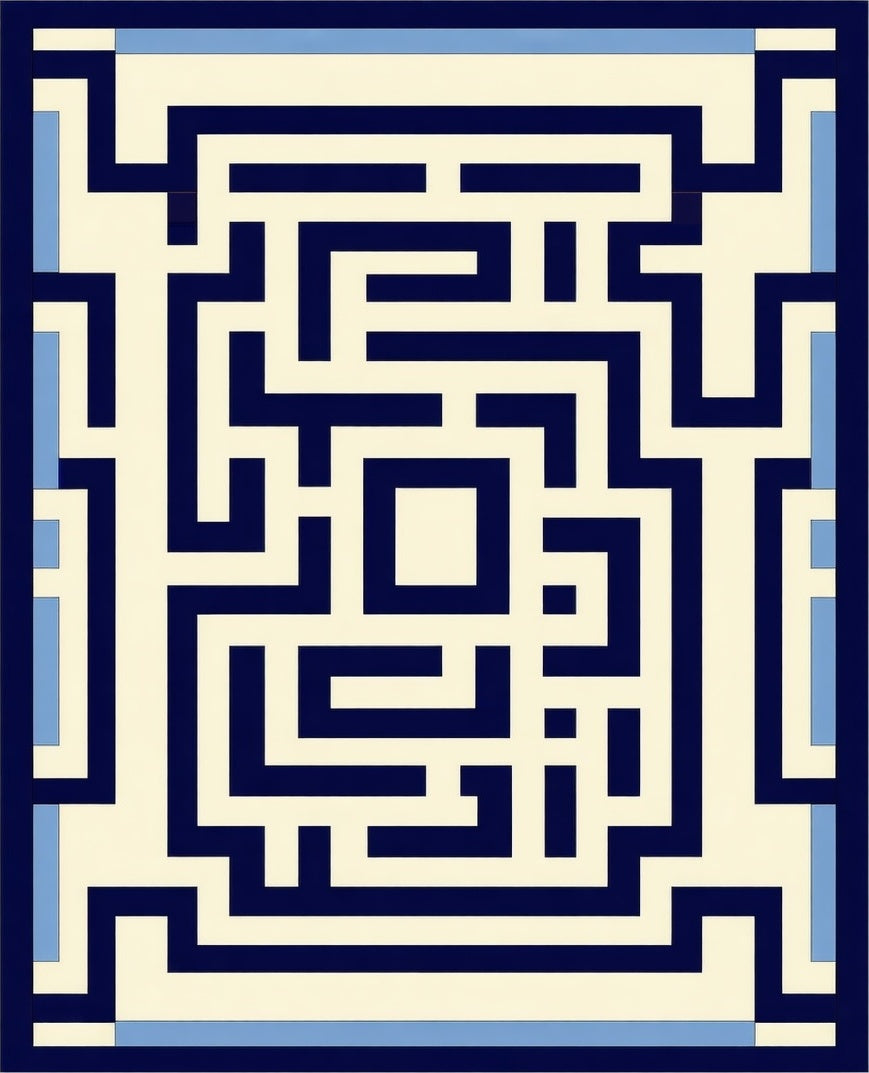 Navy and Cream Maze Pattern Rug