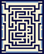 Navy and Cream Maze Pattern Rug
