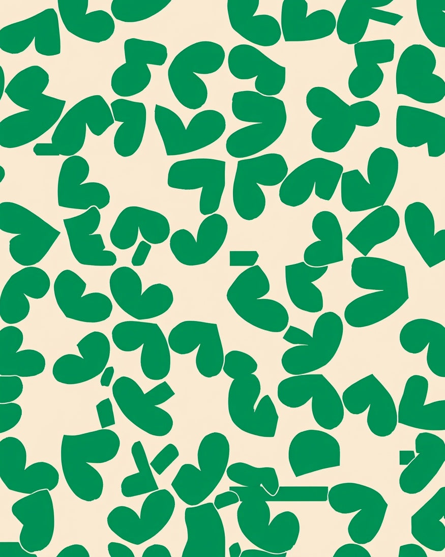 Abstract Heart Pattern Green Beige Rug