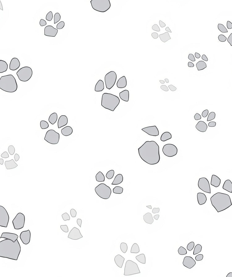 Gray Paw Prints on White Background Rug