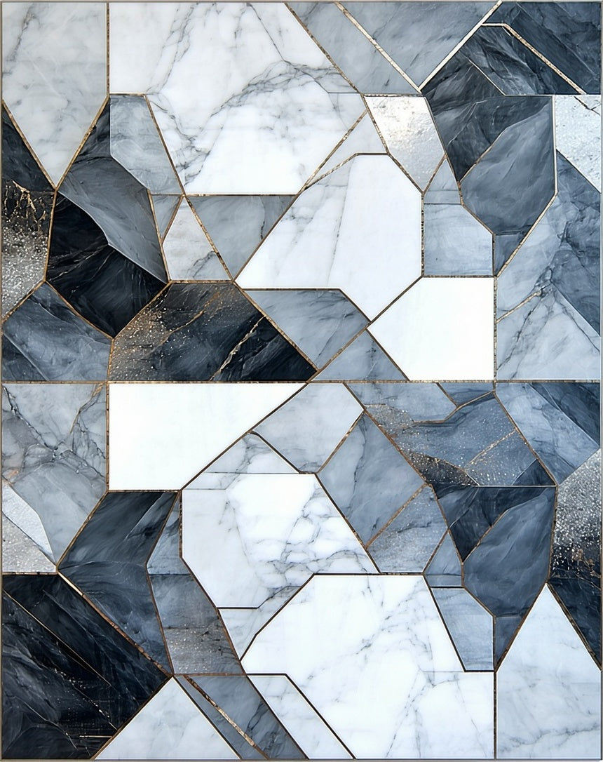 Abstract Geometric Marble Inlay Rug