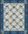 Elegant Blue Gold Interlocking Petal Pattern Rug