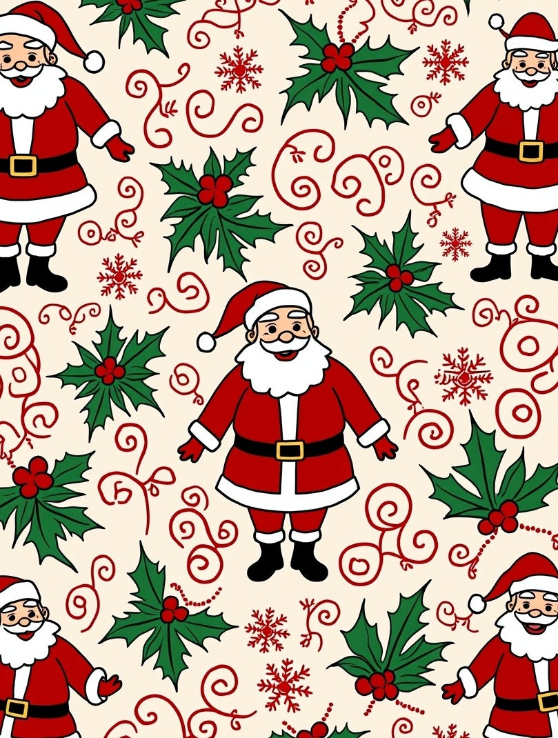 Festive Santa Holly Pattern Rug