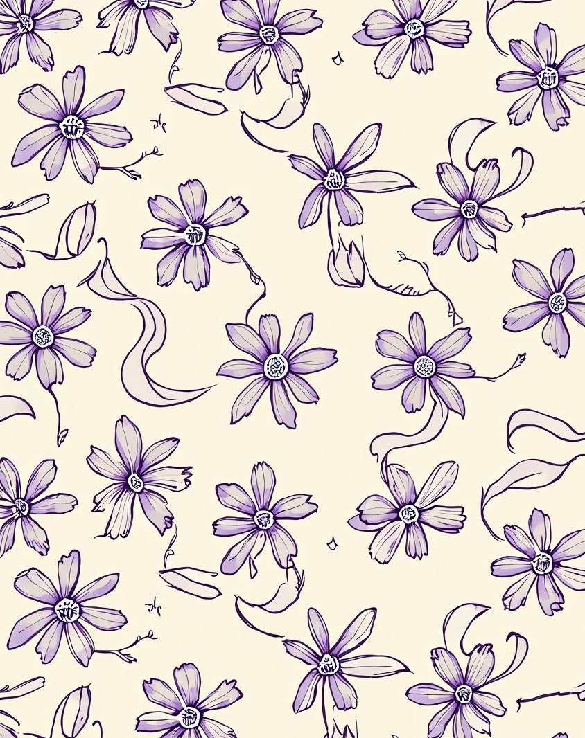 Purple Floral Sketch Pattern Rug