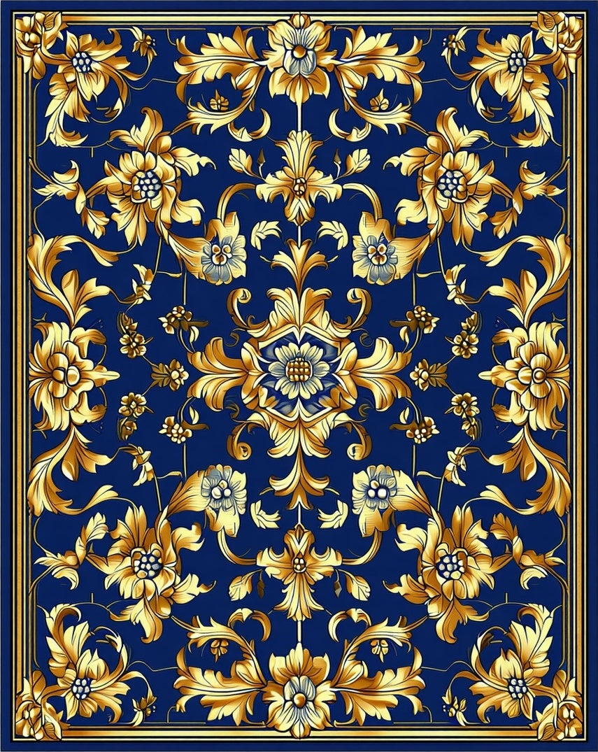 Gilded Floral Acanthus Leaf Pattern Rug