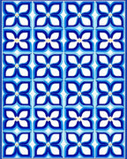 Blue White Floral Geometric Pattern Rug