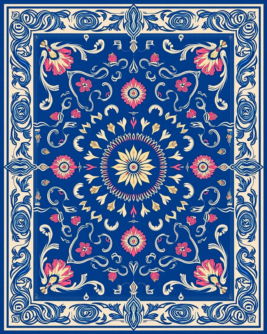 Royal Blue Floral Medallion Rug