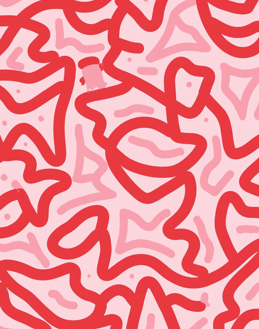 Bold Red Abstract Swirl Pattern Rug