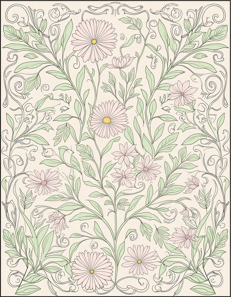 Floral Swirls And Petal Pattern Rug