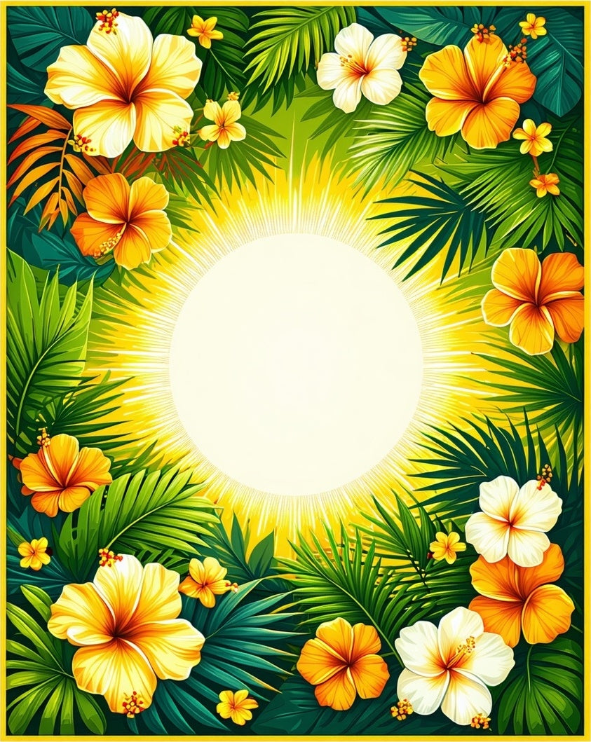Tropical Hibiscus Floral Sunburst Design Rug