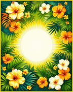 Tropical Hibiscus Floral Sunburst Design Rug