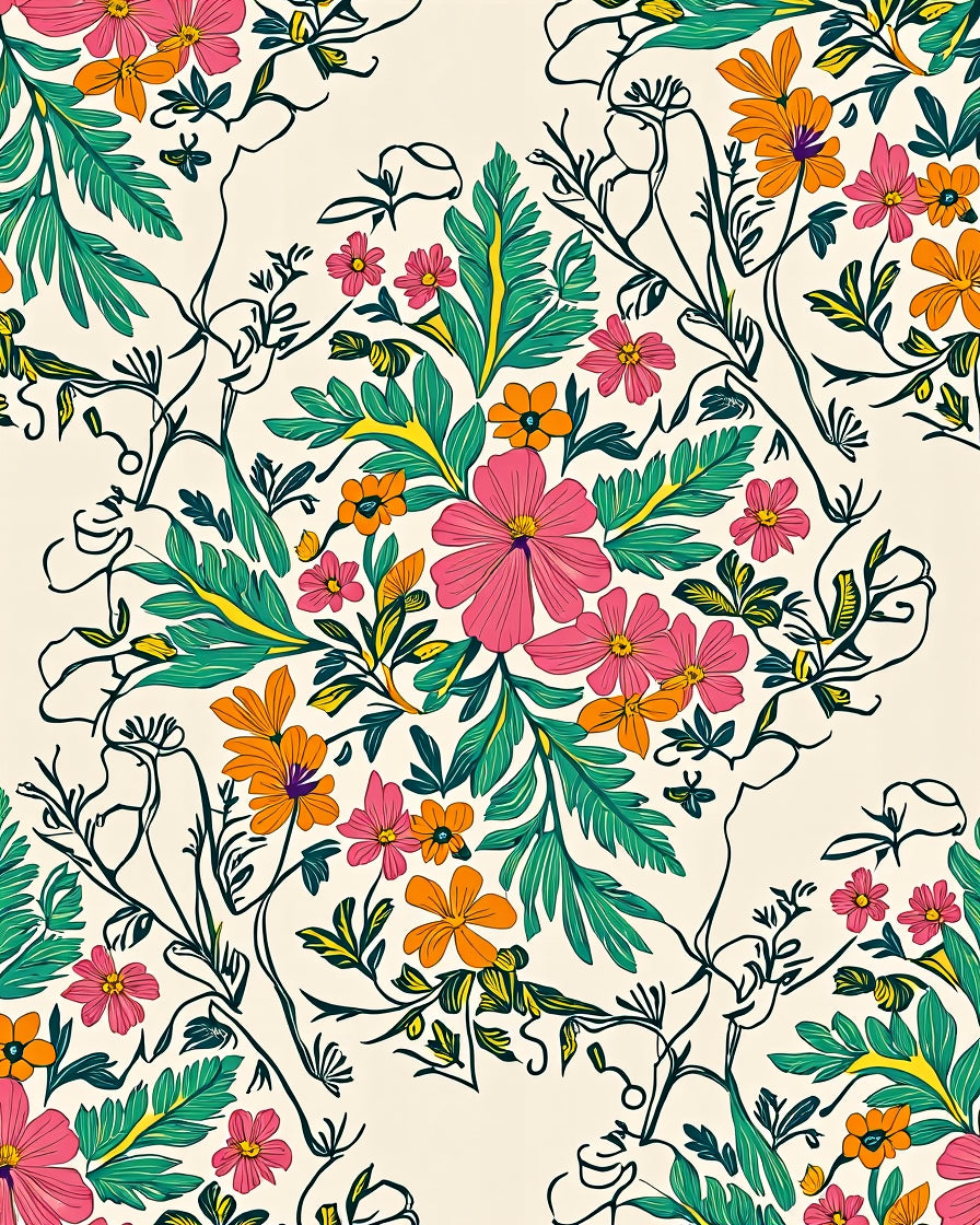 Vibrant Floral Vine Pattern Rug