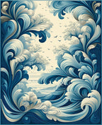 Dynamic Blue White Swirling Waves Rug