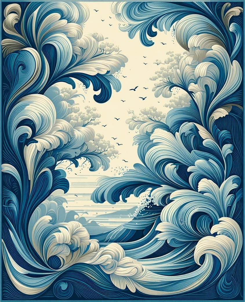 Dynamic Blue White Swirling Waves Rug