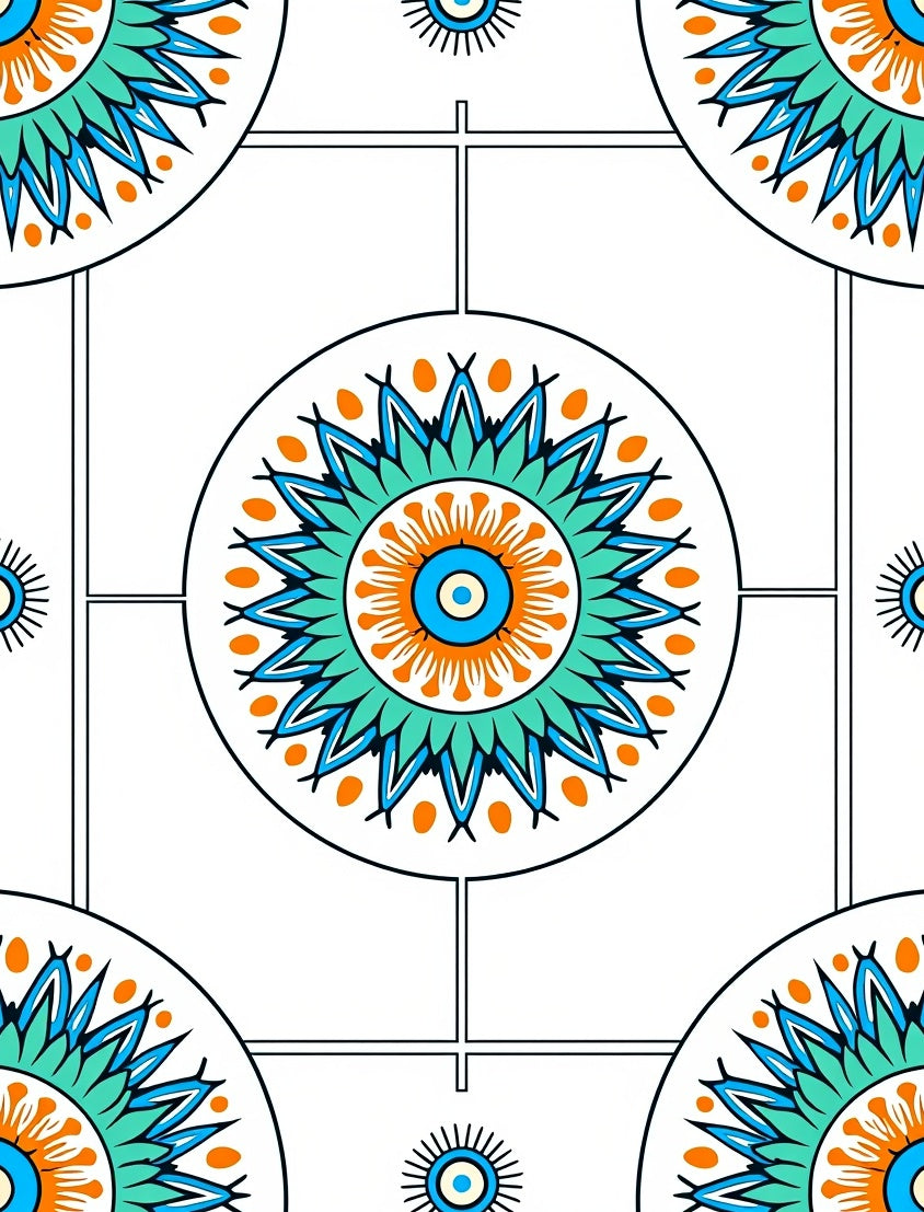 Vibrant Orange Teal Blue Mandala Rug