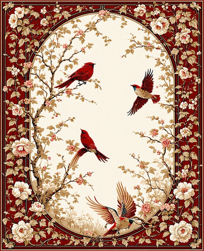 Floral Birds Botanical Pattern Rug