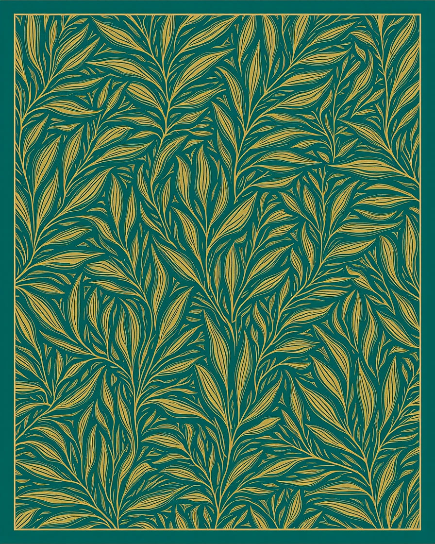 Green Gold Botanical Art Nouveau Rug
