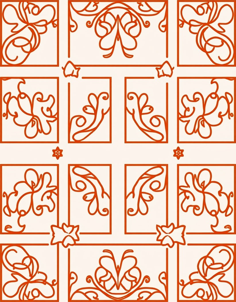 Orange Filigree Panel Inspired Design Rug