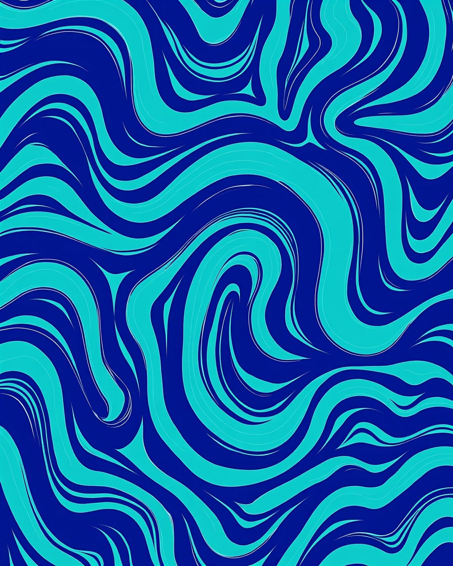 Flowing Aqua And Navy Swirl Pattern Rug