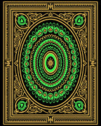 Ornate Green Gold Mandala Border Rug
