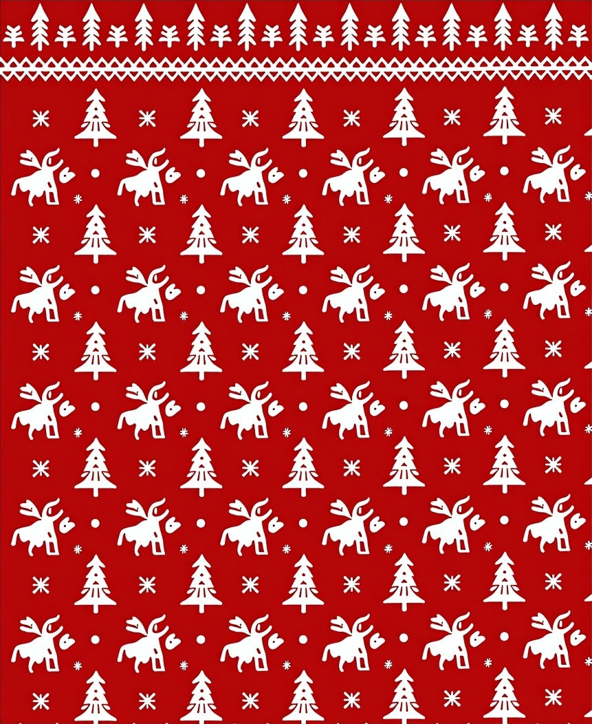 Red White Woodland Animal Trees Rug
