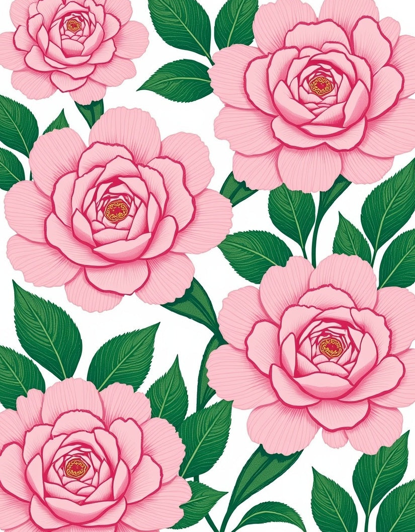 Pink Camellia Floral Pattern Rug