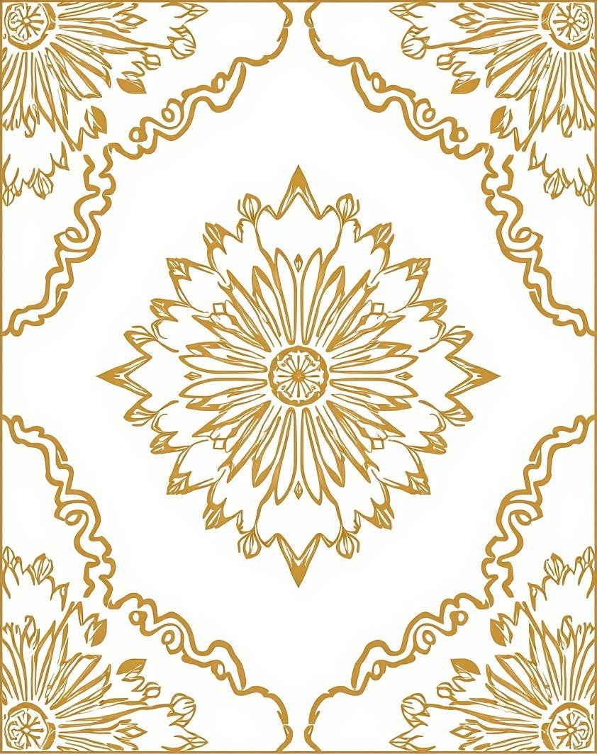 Golden Floral Medallion Pattern Rug