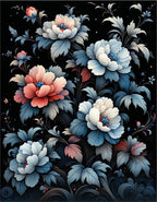 Dark Floral Scroll Pattern Rug