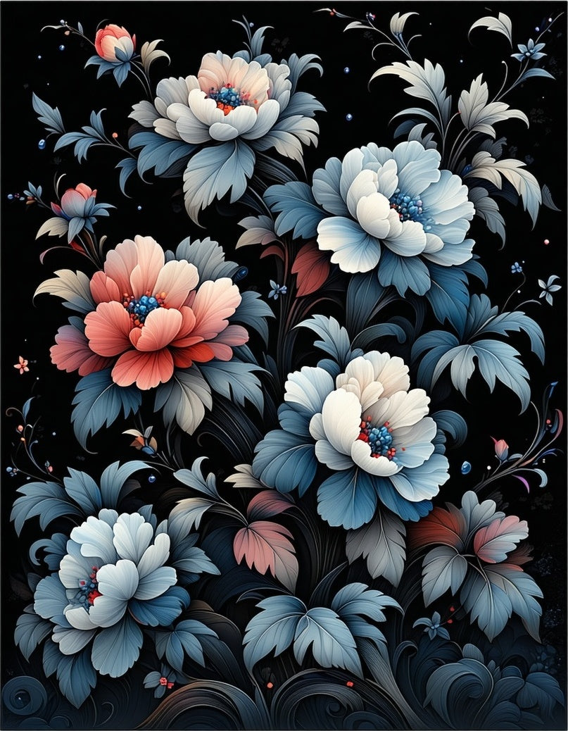 Dark Floral Scroll Pattern Rug