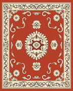 Terracotta Floral Scroll Detailed Pattern Rug
