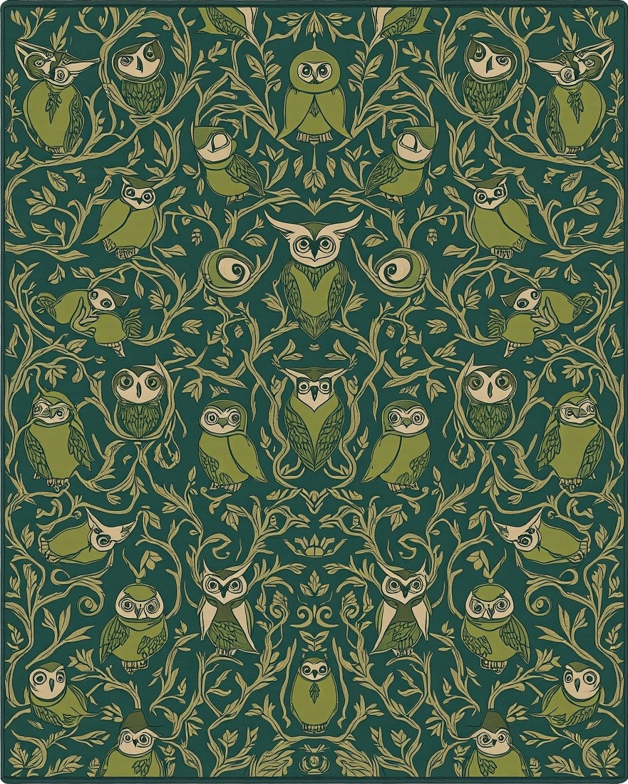 Whimsical Owl Floral Pattern Rug