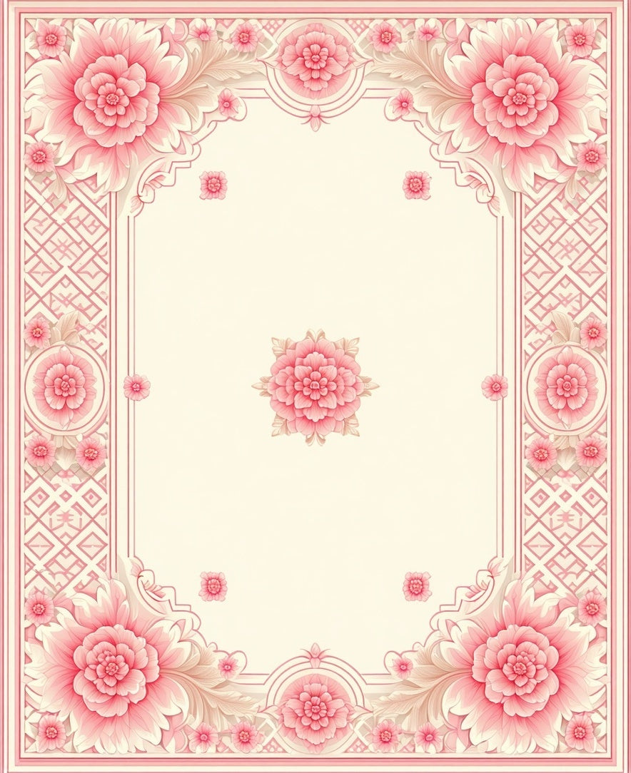 Ornate Floral Pink Cream Design Rug