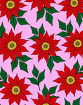 Vibrant Red Floral Garland Pink Rug