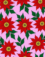 Vibrant Red Floral Garland Pink Rug