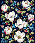Magnolia Floral Patterned Dark Blue Rug