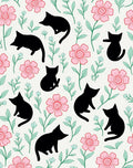 Black Cats Floral Pattern Design Rug