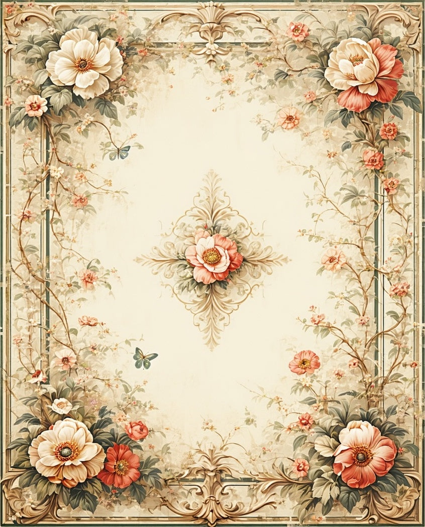 Floral Frame With Butterflies Design Rug