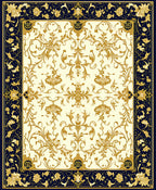 Ornate Golden Floral Scroll Design Rug