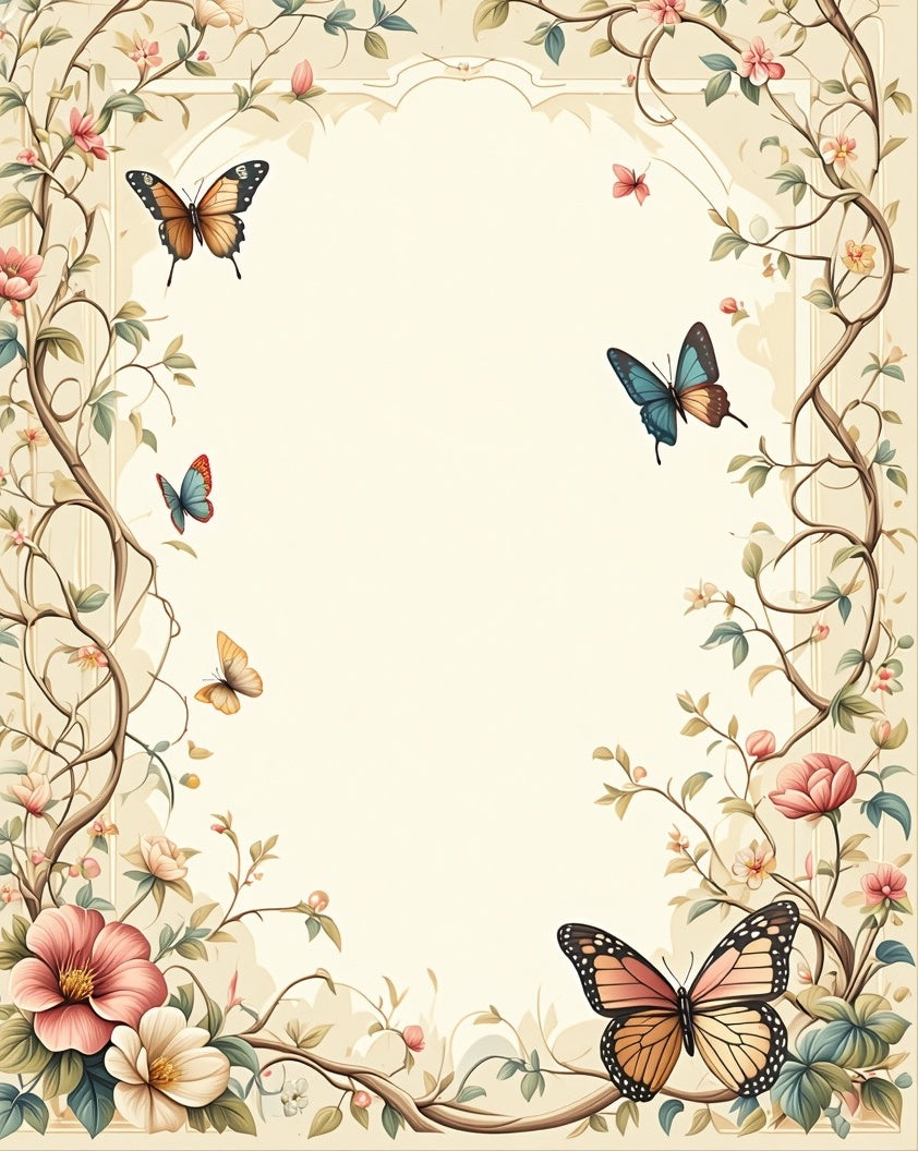 Floral And Butterfly Delicate Vines Rug