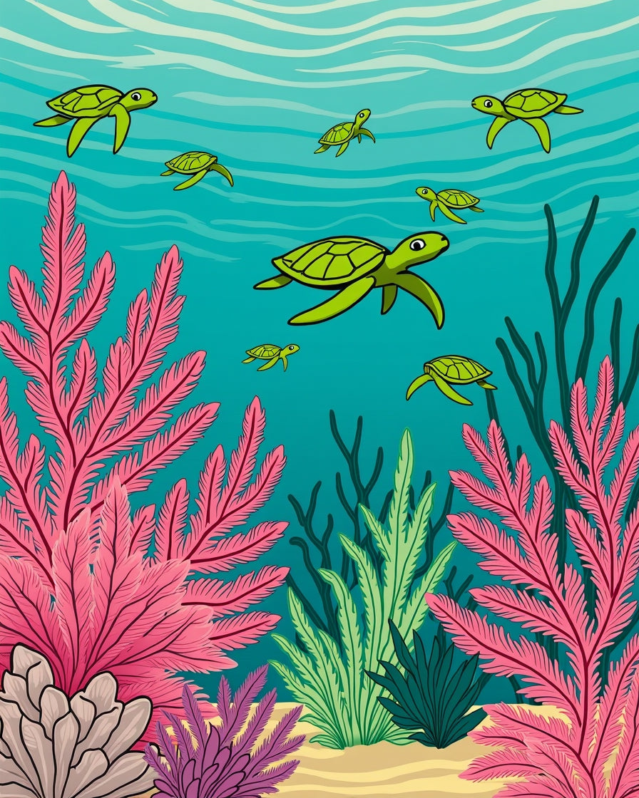 Sea Turtles And Colorful Coral Design Rug
