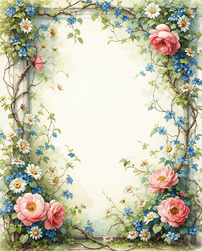 Whimsical Floral Vines Blossoms Rug