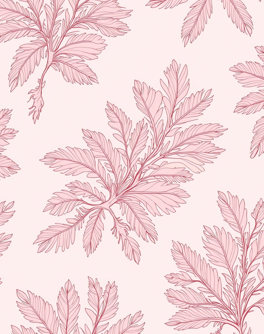 Delicate Pink Fern Pattern Design Rug