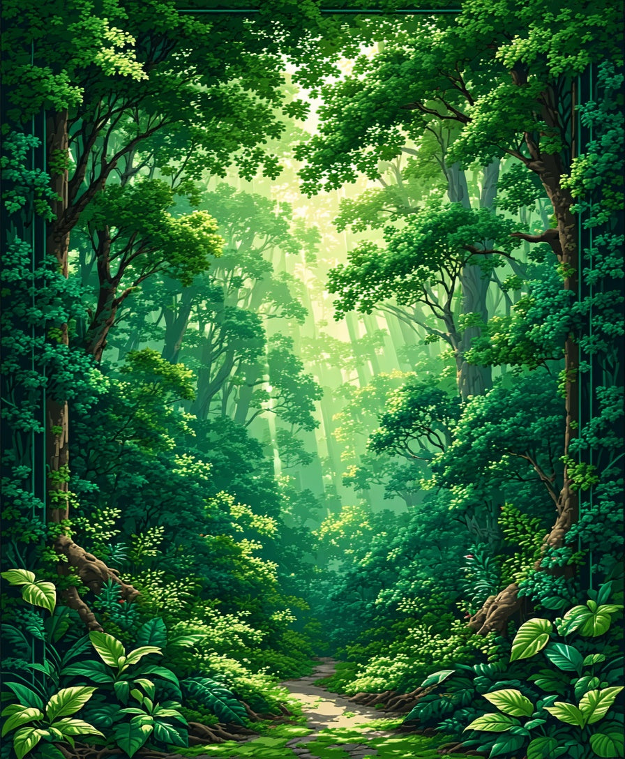 Lush Forest Path Pattern Rug