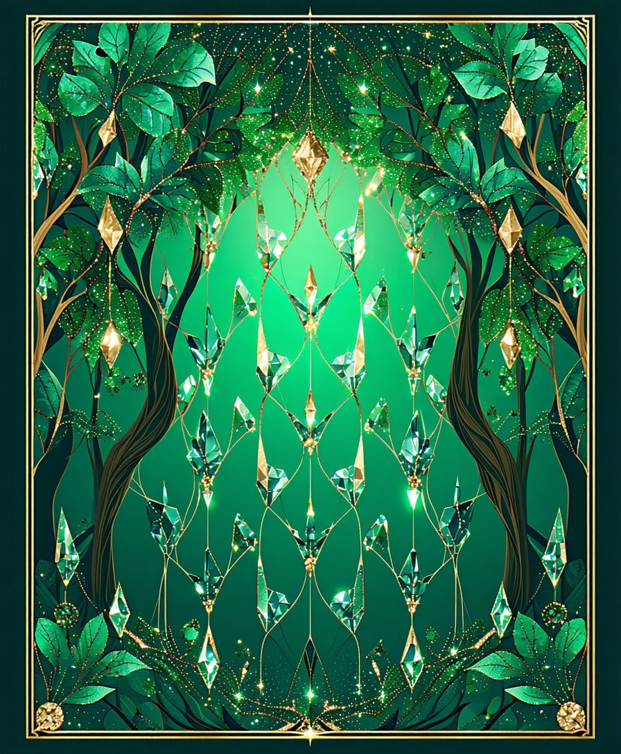 Enchanted Emerald Forest Crystal Vines Rug