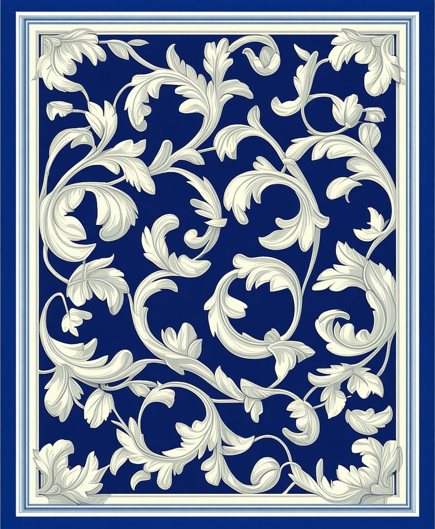 Royal Blue Scroll Pattern Rug