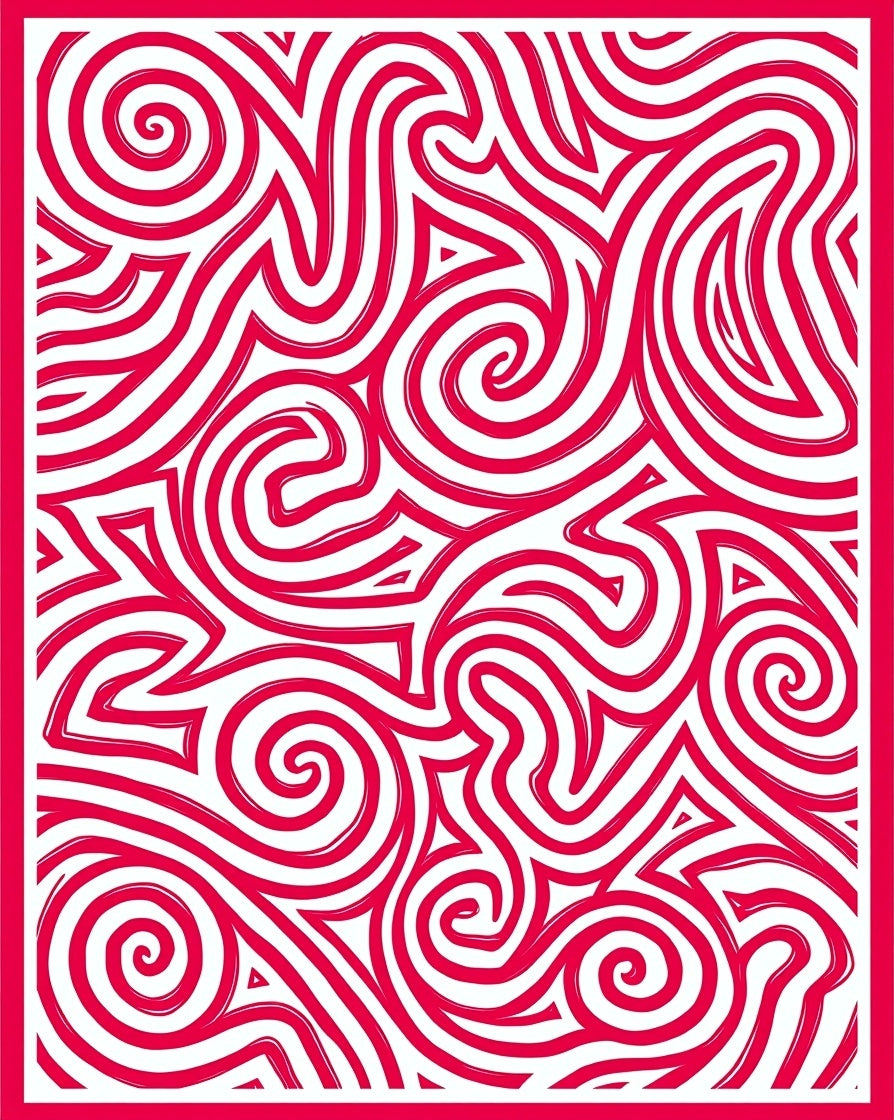Vibrant Crimson Swirl Abstract Rug