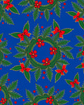 Festive Red Bow Green Pine Wreath Blue Rug