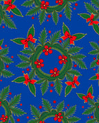 Festive Red Bow Green Pine Wreath Blue Rug